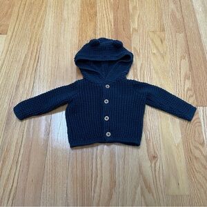 Carters newborn navy blue button up knit hooded bear ear detailed sweater